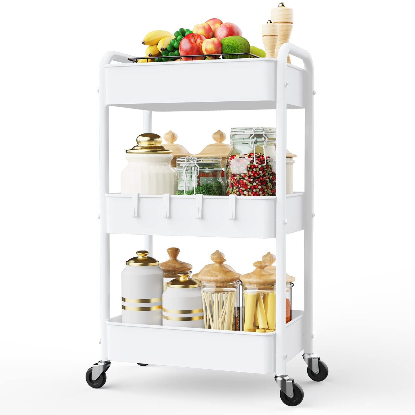 LEHOM 3 Tier Rolling Storage Cart, Metal Trolley Utility Cart