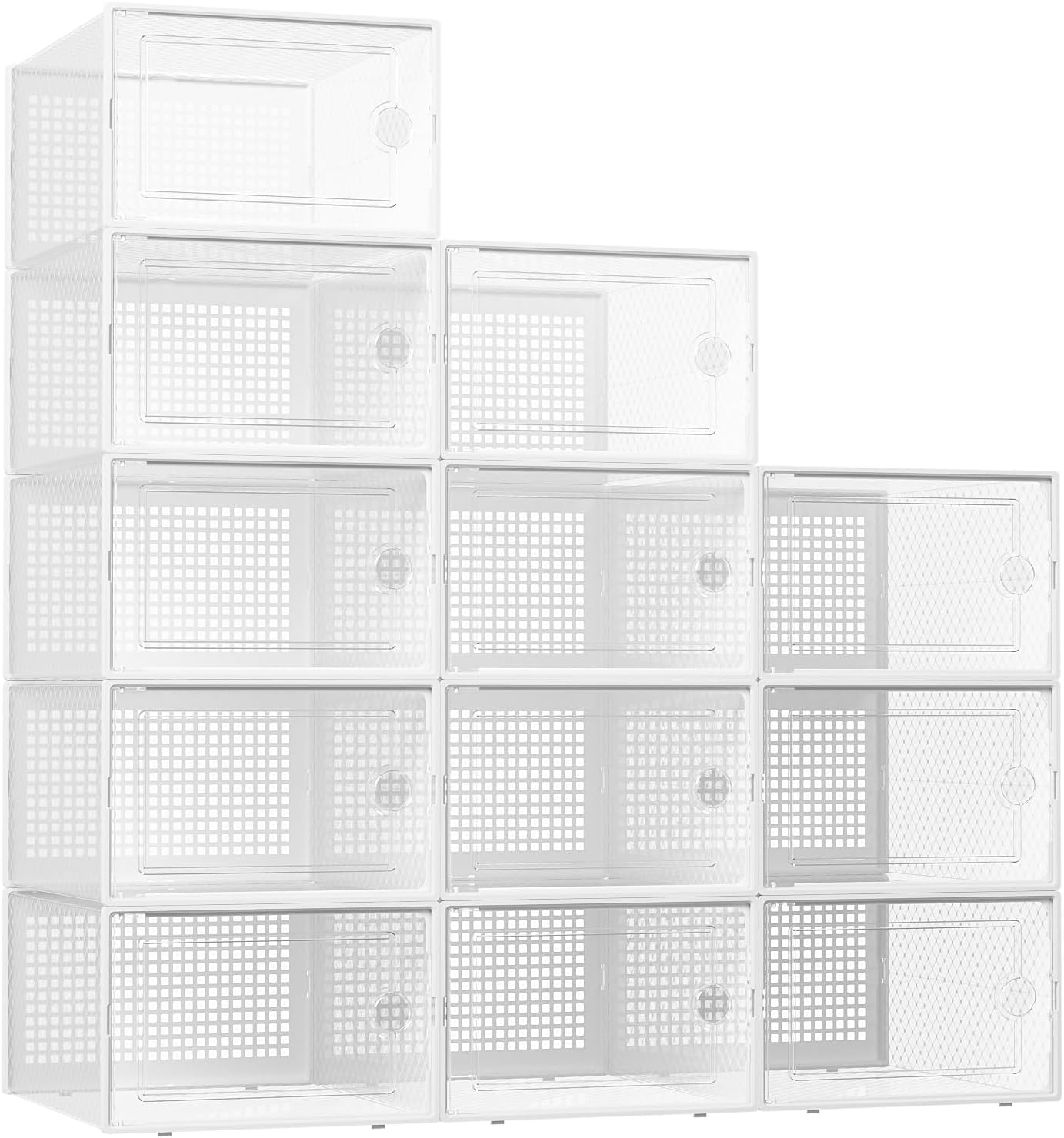 Clear Stackable Shoe Storage Boxes Plastic Sneaker Organizer 12 Pack Shoe Containers Closet Storage System