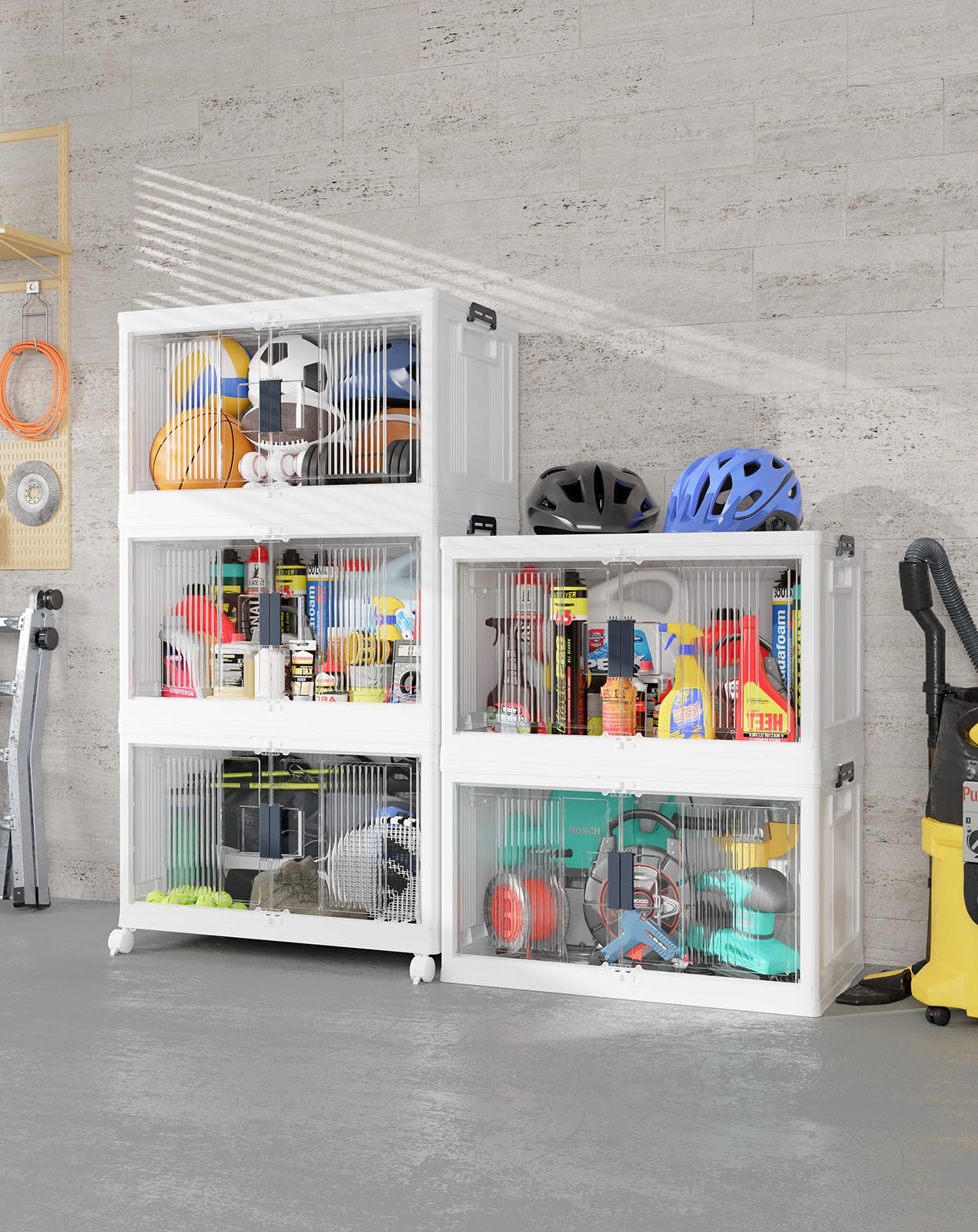Folding Storage Bins with Doors and Wheels Collapsible Plastic Closet Storage Organizer Stackable Storage Boxes