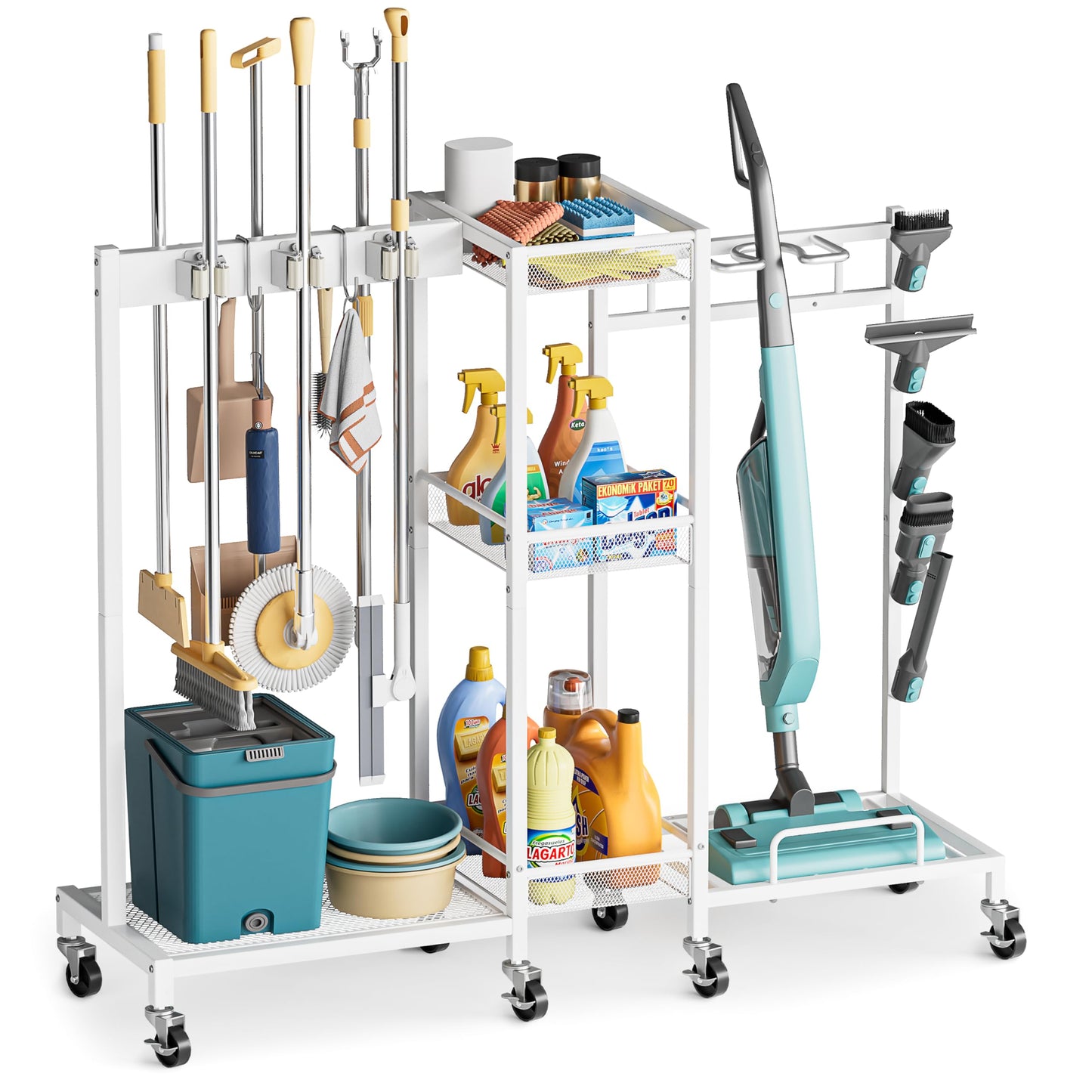 Broom Holder Cleaning Supplies Organizer Closet Storage Cabinet Mop Vacuum Storage Rack Laundry Room Organizer Cabinet