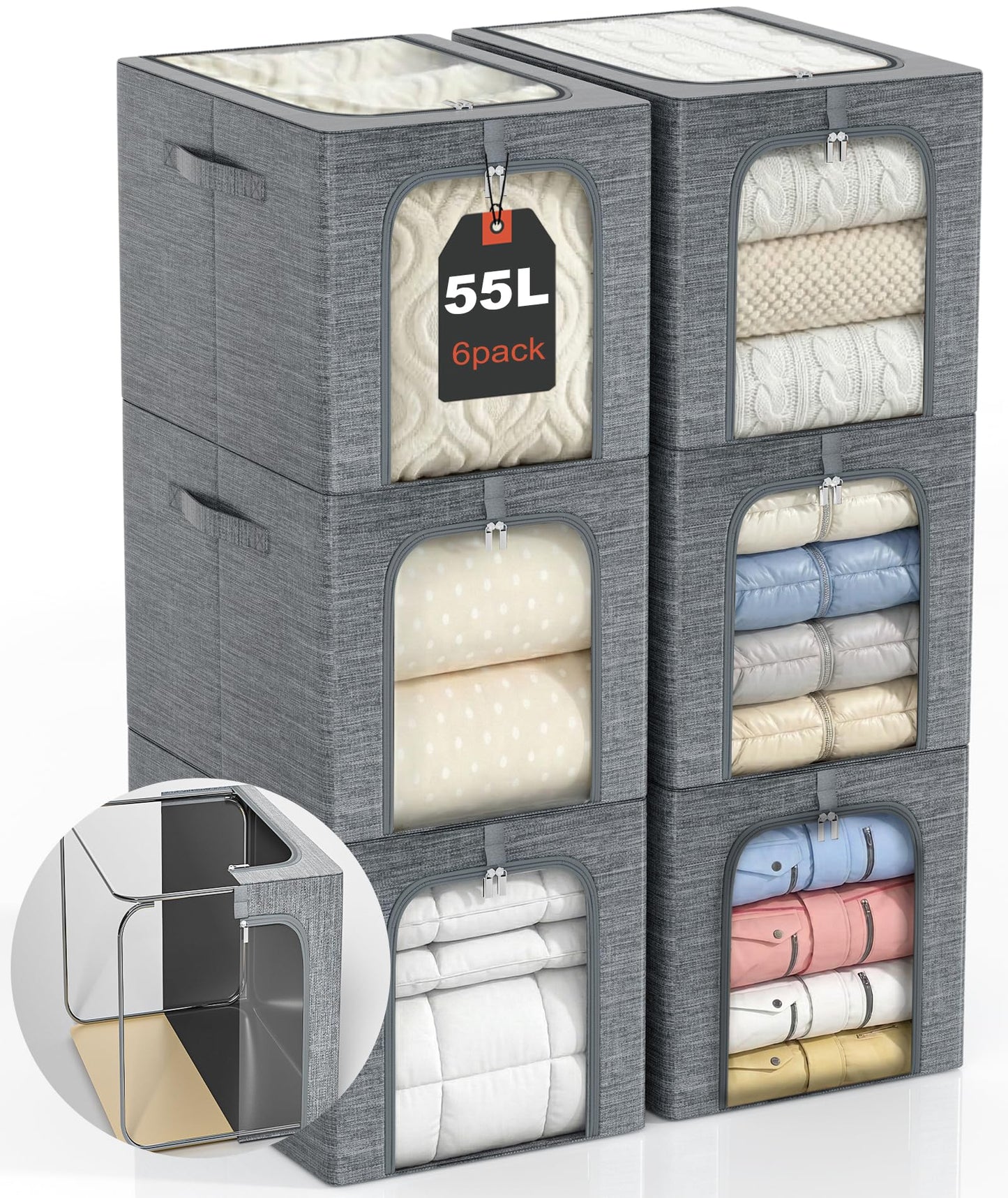 GoMaihe Clothes Storage Bins with Metal Frame for Closet Organizer