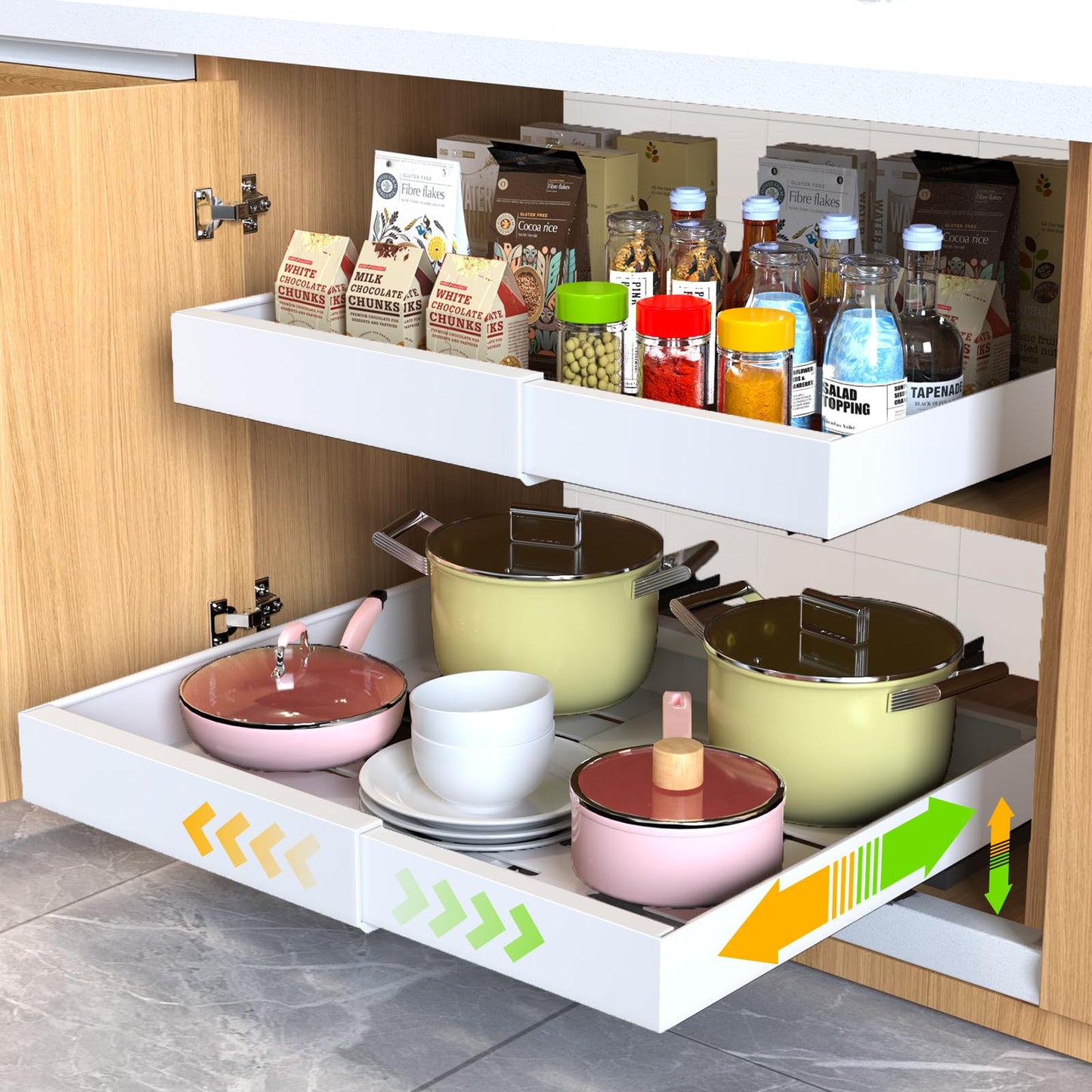 Pull Out Cabinet Organizer Adjustable Slide Out Drawer Kitchen Cabinet Storage Rack