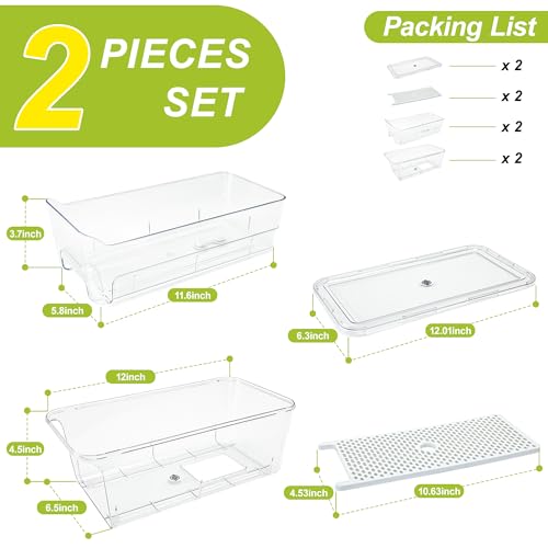 Pull-Out Stackable Refrigerator Organizer Storage Bins Fridge Drawer Organizer System