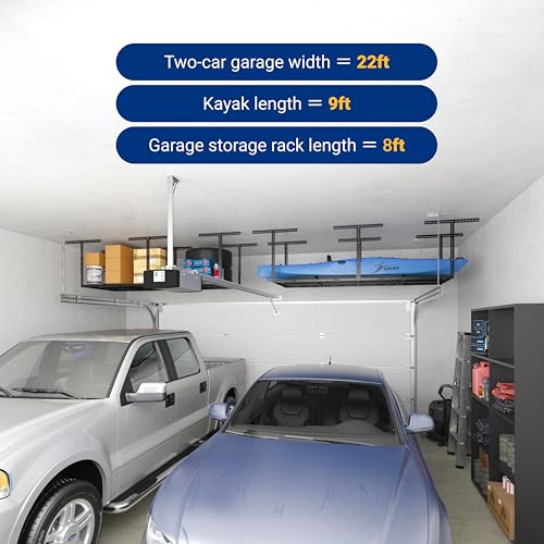 Overhead Garage Storage Rack 4x8 Adjustable Heavy Duty Ceiling Mounted Storage System 750 lbs Capacity Metal Garage Organizer Rack