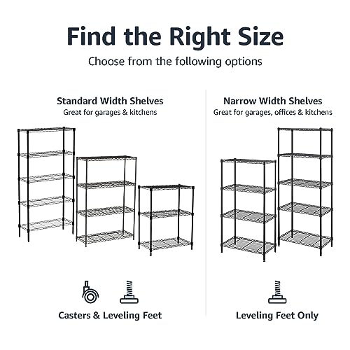 Heavy Duty Garage Shelving Rack with Wheels Metal Wire Storage Shelf Adjustable Stackable Organizer Black