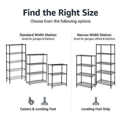 Heavy Duty Garage Shelving Rack with Wheels Metal Wire Storage Shelf Adjustable Stackable Organizer Black