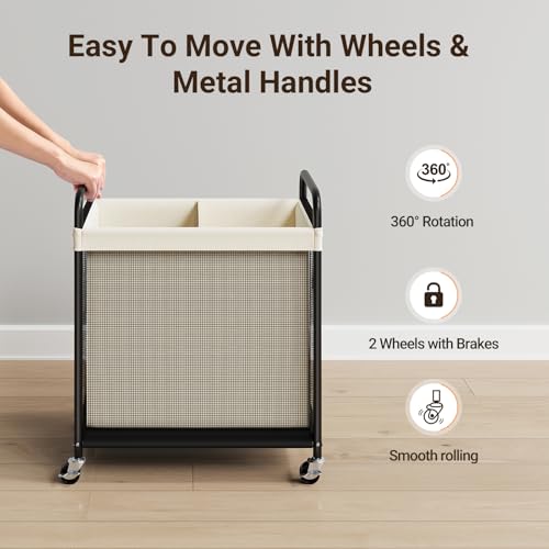 Rolling Laundry Hamper with Wheels Removable Liner Bag Laundry Sorter Clothes Hamper Cart Bedroom Bathroom Dorm Storage Organizer