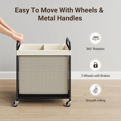 Rolling Laundry Hamper with Wheels Removable Liner Bag Laundry Sorter Clothes Hamper Cart Bedroom Bathroom Dorm Storage Organizer