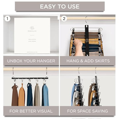 Skirt Hangers Space Saving Clips 5 Tier Wooden Pants Skirts Closet Organizer Swivel Hook