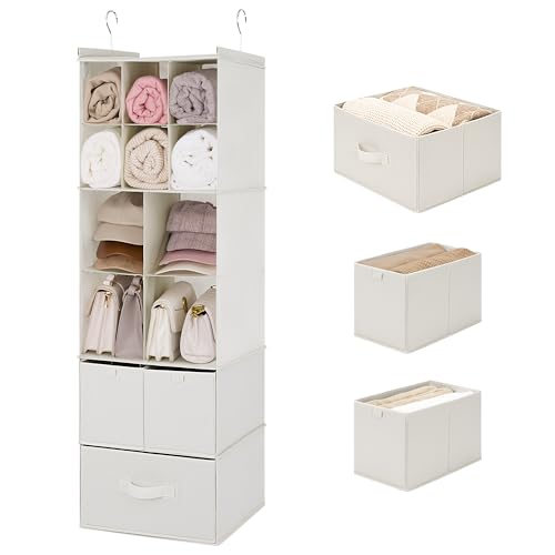 Hanging Closet Organizer 6 Shelf Storage Organizer with Drawers Side Pockets Closet Storage System