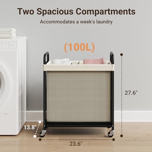 Rolling Laundry Hamper with Wheels Removable Liner Bag Laundry Sorter Clothes Hamper Cart Bedroom Bathroom Dorm Storage Organizer