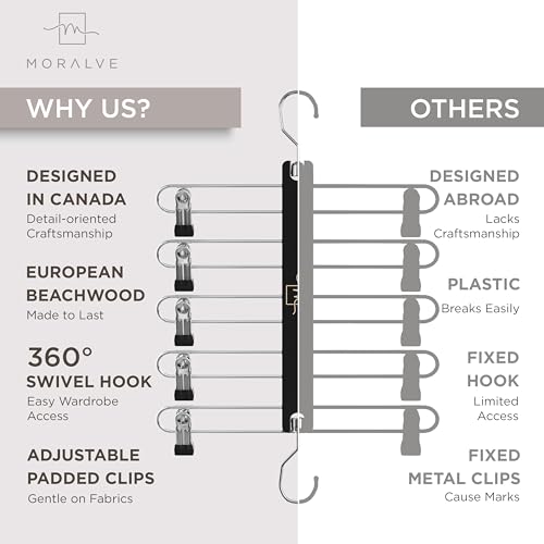 Skirt Hangers Space Saving Clips 5 Tier Wooden Pants Skirts Closet Organizer Swivel Hook