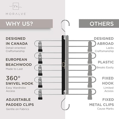 Skirt Hangers Space Saving Clips 5 Tier Wooden Pants Skirts Closet Organizer Swivel Hook