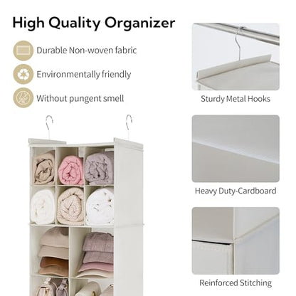 Hanging Closet Organizer 6 Shelf Storage Organizer with Drawers Side Pockets Closet Storage System