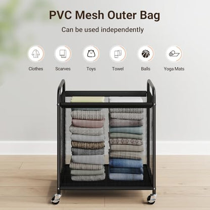 Rolling Laundry Hamper with Wheels Removable Liner Bag Laundry Sorter Clothes Hamper Cart Bedroom Bathroom Dorm Storage Organizer