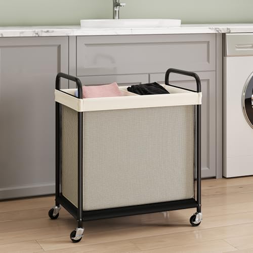 Rolling Laundry Hamper with Wheels Removable Liner Bag Laundry Sorter Clothes Hamper Cart Bedroom Bathroom Dorm Storage Organizer
