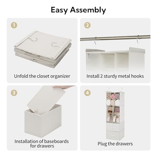 Hanging Closet Organizer 6 Shelf Storage Organizer with Drawers Side Pockets Closet Storage System