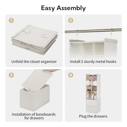 Hanging Closet Organizer 6 Shelf Storage Organizer with Drawers Side Pockets Closet Storage System