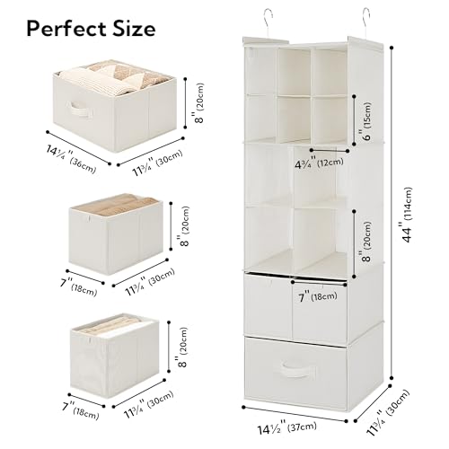 Hanging Closet Organizer 6 Shelf Storage Organizer with Drawers Side Pockets Closet Storage System