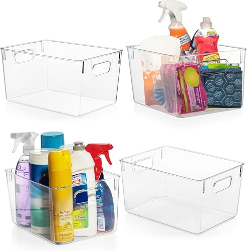 Clear Plastic Storage Bins Pantry Organizer Storage Containers Kitchen Cabinet Organization Multi Use Stackable Bins