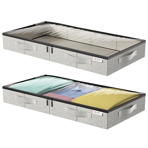 Under Bed Storage Containers Low Profile Clothes Blanket Pillow Shoes Storage Organizer with Lids 2 Pack
