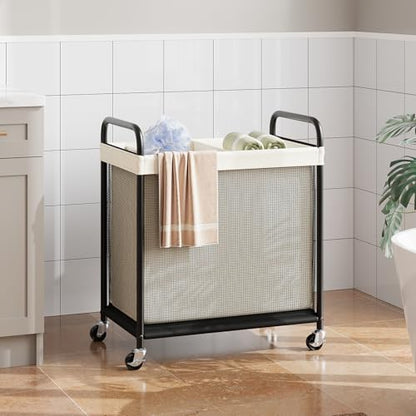 Rolling Laundry Hamper with Wheels Removable Liner Bag Laundry Sorter Clothes Hamper Cart Bedroom Bathroom Dorm Storage Organizer