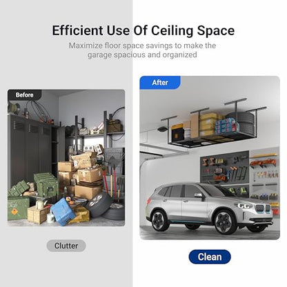 Overhead Garage Storage Rack 4x8 Adjustable Heavy Duty Ceiling Mounted Storage System 750 lbs Capacity Metal Garage Organizer Rack