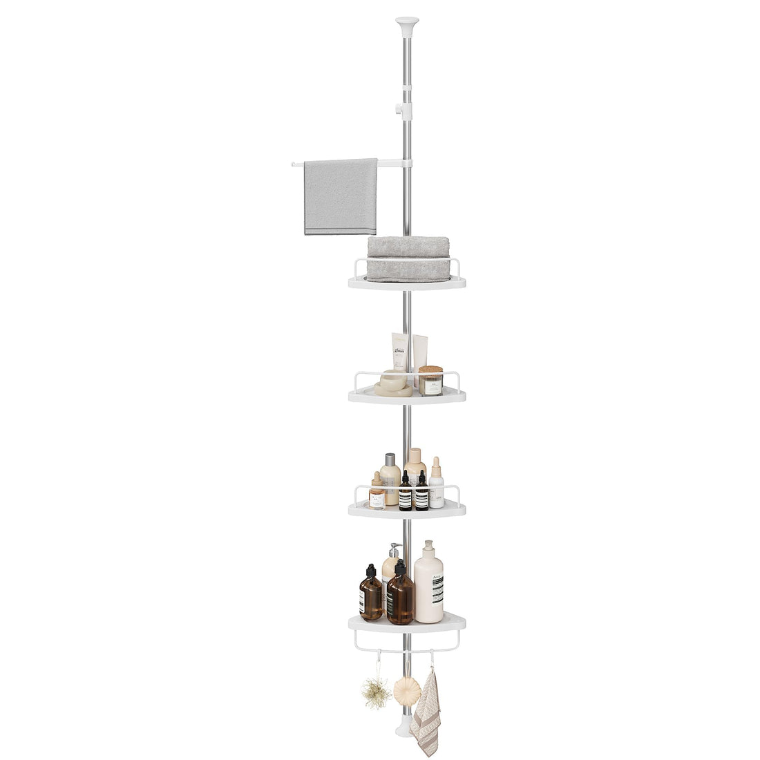 Corner Shower Caddy Tension Pole 4 Tier Rust Resistant Bathroom Shower Shelf Adjustable Organizer Drill Free Storage Rack