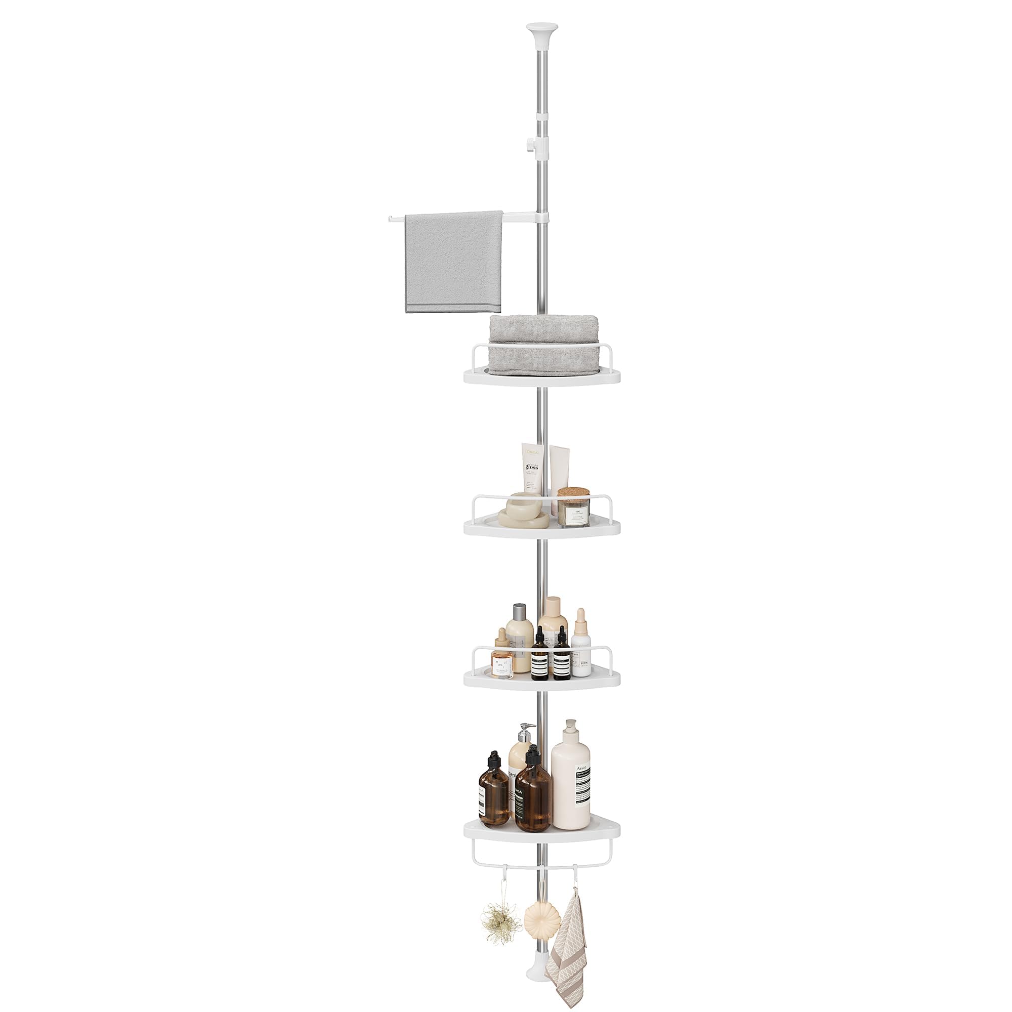Corner Shower Caddy Tension Pole 4 Tier Rust Resistant Bathroom Shower Shelf Adjustable Organizer Drill Free Storage Rack