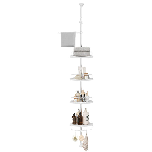 Corner Shower Caddy Tension Pole 4 Tier Rust Resistant Bathroom Shower Shelf Adjustable Organizer Drill Free Storage Rack