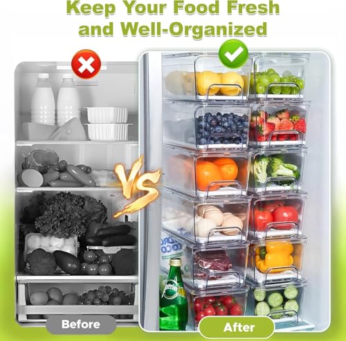 Pull-Out Stackable Refrigerator Organizer Storage Bins Fridge Drawer Organizer System