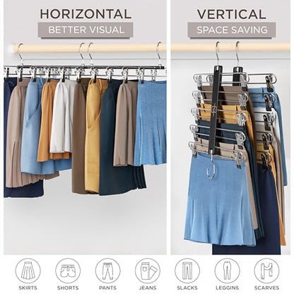 Skirt Hangers Space Saving Clips 5 Tier Wooden Pants Skirts Closet Organizer Swivel Hook