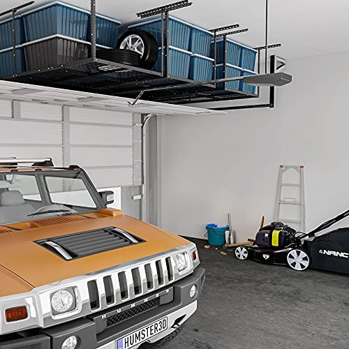 Overhead Garage Storage Rack 4x8 Adjustable Heavy Duty Ceiling Mounted Storage System 750 lbs Capacity Metal Garage Organizer Rack