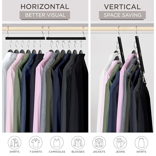 Space Saving Multi Tier Wooden Clothes Hanger Closet Organizer Swivel Hook Collapsible Shirt Storage Rack