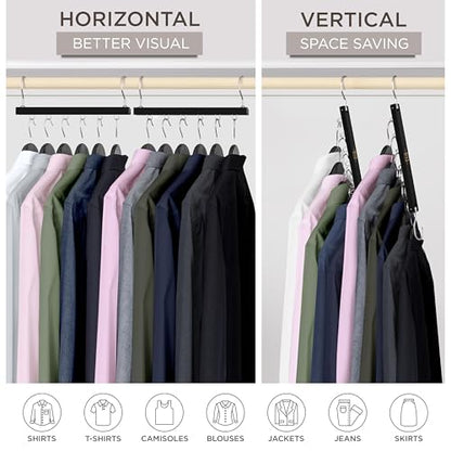 Space Saving Multi Tier Wooden Clothes Hanger Closet Organizer Swivel Hook Collapsible Shirt Storage Rack