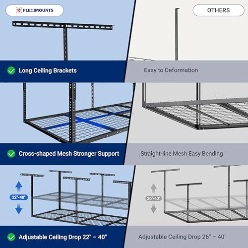 Overhead Garage Storage Rack 4x8 Adjustable Heavy Duty Ceiling Mounted Storage System 750 lbs Capacity Metal Garage Organizer Rack