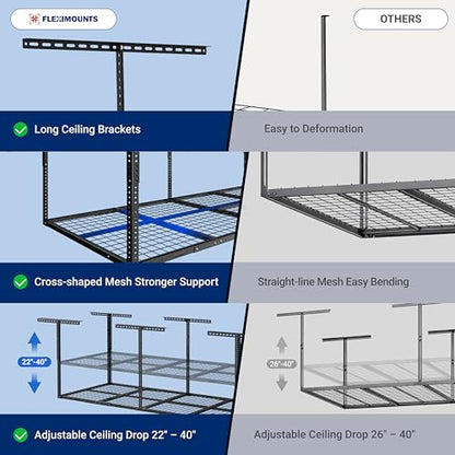 Overhead Garage Storage Rack 4x8 Adjustable Heavy Duty Ceiling Mounted Storage System 750 lbs Capacity Metal Garage Organizer Rack