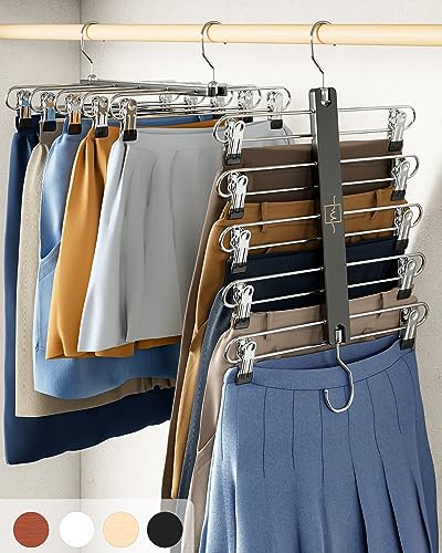 Skirt Hangers Space Saving Clips 5 Tier Wooden Pants Skirts Closet Organizer Swivel Hook
