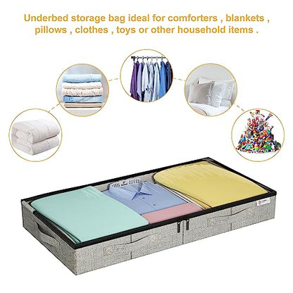 Under Bed Storage Containers Low Profile Clothes Blanket Pillow Shoes Storage Organizer with Lids 2 Pack