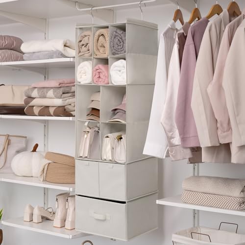 Hanging Closet Organizer 6 Shelf Storage Organizer with Drawers Side Pockets Closet Storage System