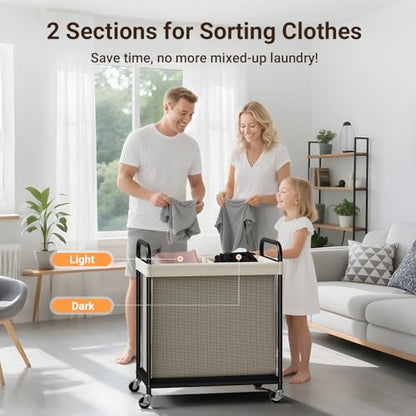 Rolling Laundry Hamper with Wheels Removable Liner Bag Laundry Sorter Clothes Hamper Cart Bedroom Bathroom Dorm Storage Organizer