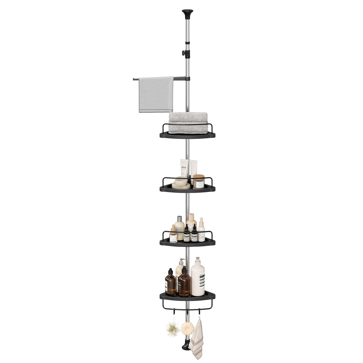 Corner Shower Caddy Tension Pole 4 Tier Rust Resistant Bathroom Shower Shelf Adjustable Organizer Drill Free Storage Rack