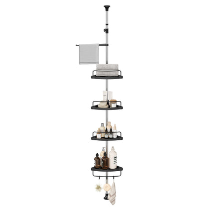 Corner Shower Caddy Tension Pole 4 Tier Rust Resistant Bathroom Shower Shelf Adjustable Organizer Drill Free Storage Rack