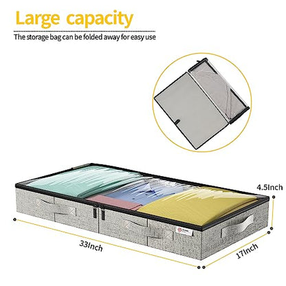 Under Bed Storage Containers Low Profile Clothes Blanket Pillow Shoes Storage Organizer with Lids 2 Pack