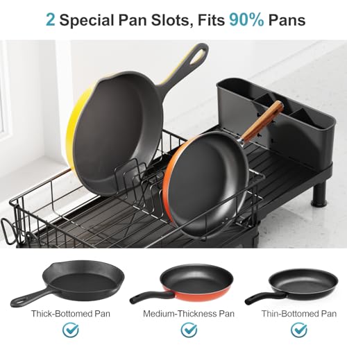 Dish Drying Rack Expandable Kitchen Counter Sink Drainer Pan Slots Utensil Holder Drainboard Black