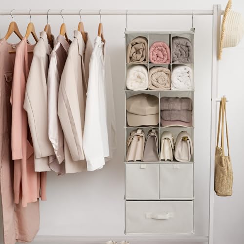 Hanging Closet Organizer 6 Shelf Storage Organizer with Drawers Side Pockets Closet Storage System