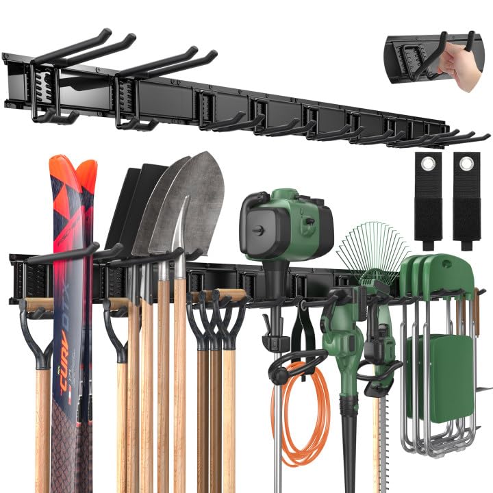 Wall Mounted Garage Tool Organizer Metal Storage Rack Adjustable Hooks Heavy Duty Tool Holder Black
