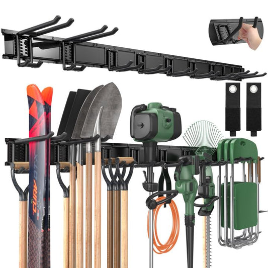 Wall Mounted Garage Tool Organizer Metal Storage Rack Adjustable Hooks Heavy Duty Tool Holder Black