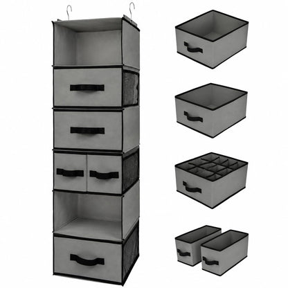 Hanging Closet Organizer 6 Shelf Storage Organizer with Drawers Side Pockets Closet Storage System