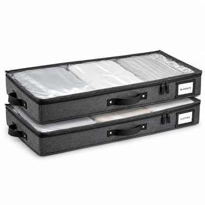 Under Bed Storage Box Drawer Organizer Large Clothes Blanket Shoes Storage Container with Lid Dark Gray